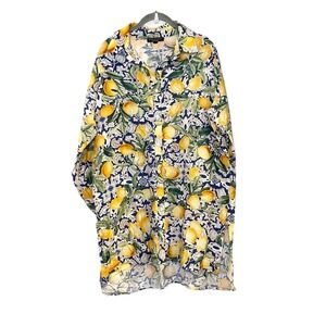 Park & Main Lemon Print Long Sleeve Tunic Top Collared Shirt Tab Sleeve Size 1X